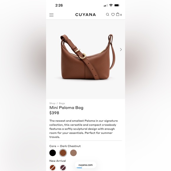 Cuyana Mini Paloma Pebble Leather Chestnut  Shoulder Bag - Picture 2 of 14
